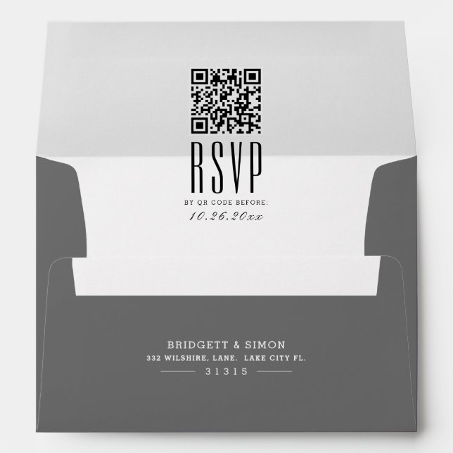 Elegant Pre-addressed QR code RSVP Envelope (Back (Bottom))