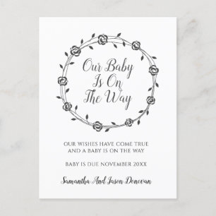 Elegant Pregnancy Announcement Flowers Buds Wreath Postcard