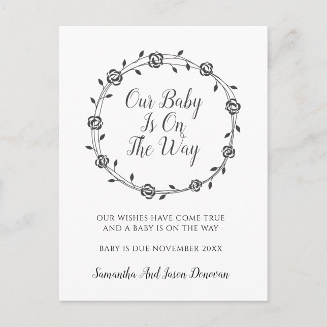 Elegant Pregnancy Announcement Flowers Buds Wreath Postcard (Front)