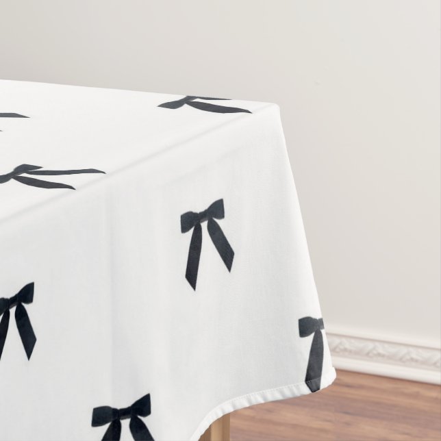 Elegant Preppy Black & White Bow Pattern Chic Tablecloth (In Situ)