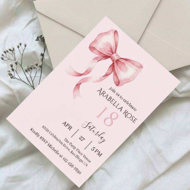 Elegant Preppy Coquette Bow Birthday Party Invitation (Creator Uploaded)