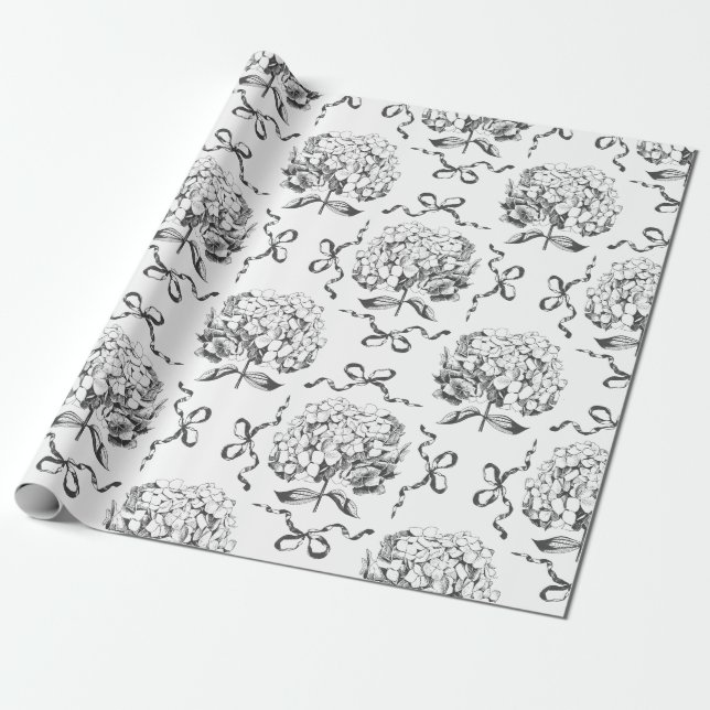 Elegant Preppy Hydrangea Bow Toile Pattern Wrapping Paper (Unrolled)