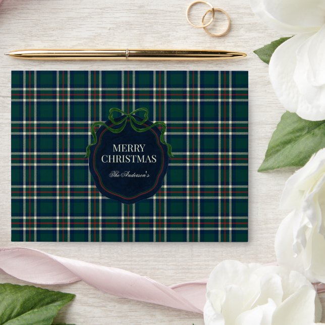Elegant Preppy Plaid Green Navy Christmas Envelope (Wedding)