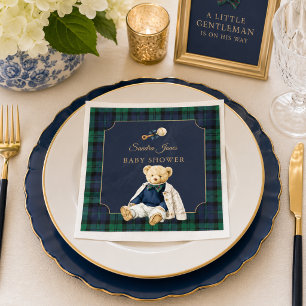 Elegant Preppy Polo Teddy Bear Baby Shower Napkin