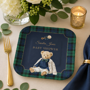 Elegant Preppy Polo Teddy Bear Baby Shower Paper Plate
