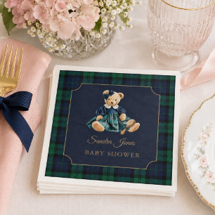 Elegant Preppy Polo Teddy Bear Girl Baby Shower Napkin