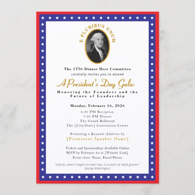 Elegant President's Day Gala Fundraiser Invitation (Front)