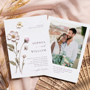 Elegant Pressed Art Pastel Boho Flowers Wedding Invitation
