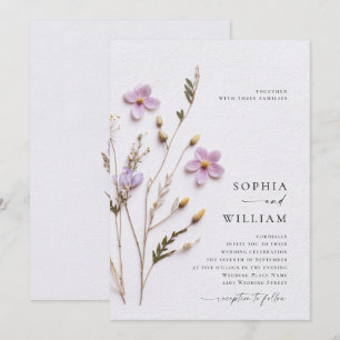 Elegant Pressed Dry Pastel Boho Flowers Wedding Invitation