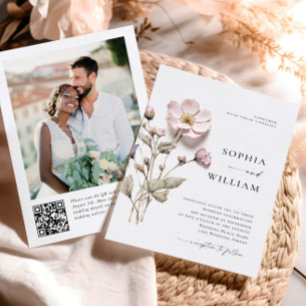 Elegant Pressed Dry Pastel Boho Flowers Wedding Invitation