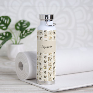 Elegant Pressed Flowers Beige Cream Botanical name Water Bottle