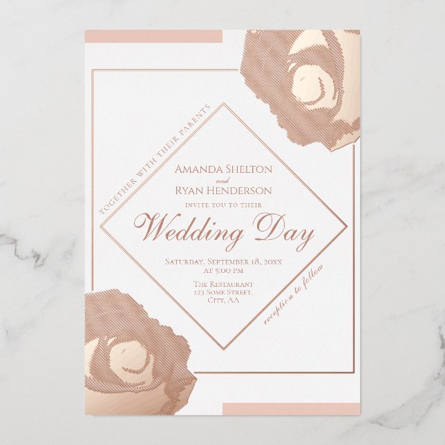 Elegant Pressed Gold Roses Floral Wedding (Front)