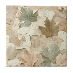 Elegant Pressed Leaves with Warm Parchment Base Ceramic Tile