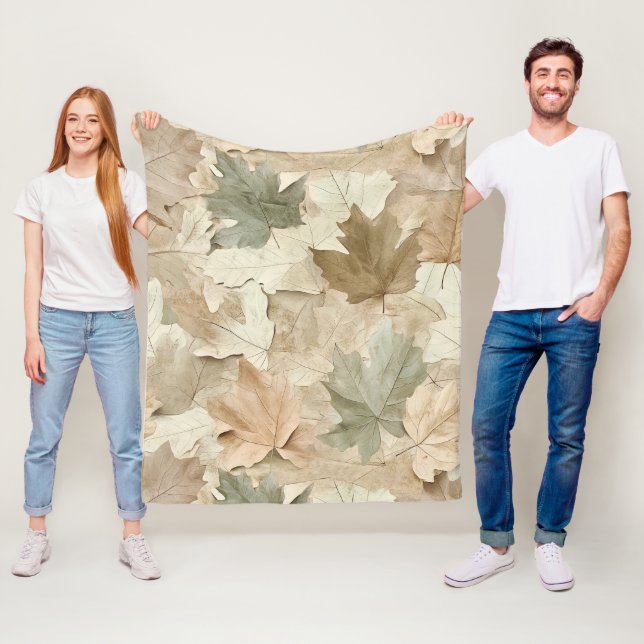 Elegant Pressed Leaves with Warm Parchment Base Fleece Blanket (In Situ)