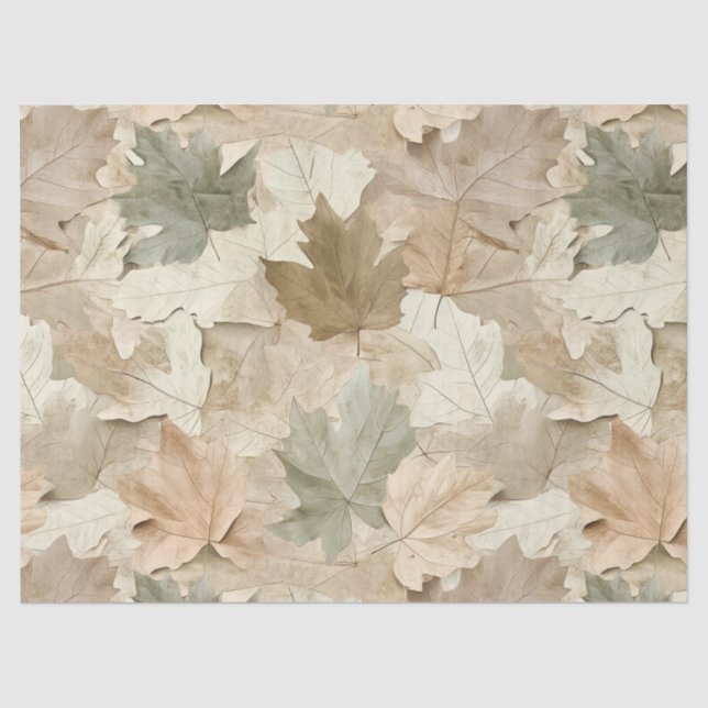 Elegant Pressed Leaves with Warm Parchment Base Tissue Paper (Front)