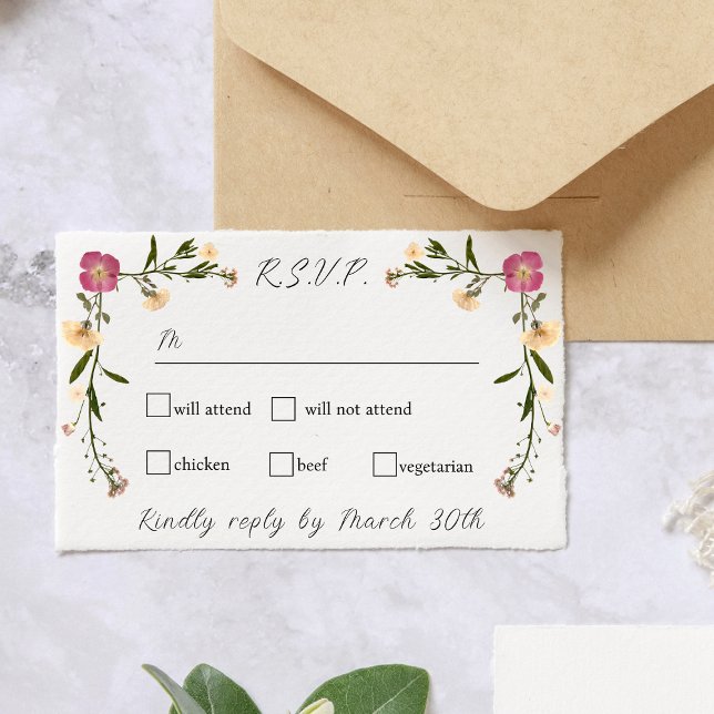 Elegant Pressed Wildflower Garden Wedding RSVP Card (Creator Uploaded)