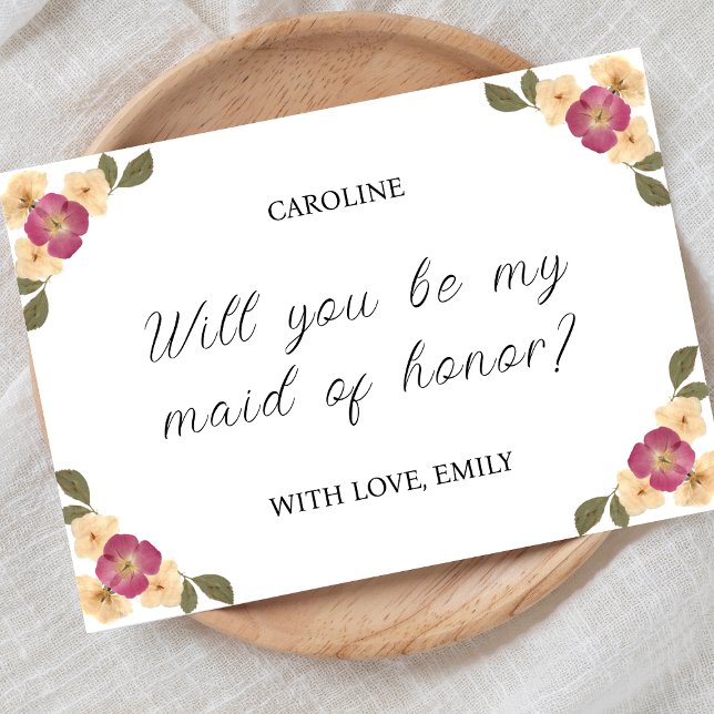 Elegant Pressed Wildflower Maid of Honour Proposal Card (Creator Uploaded)