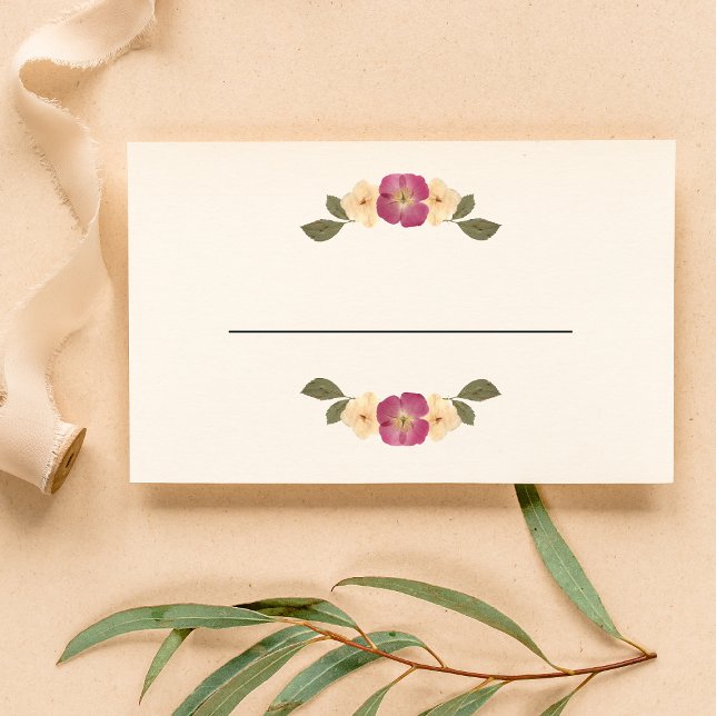 Elegant Pressed Wildflowers Boho Garden Wedding Place Card (Creator Uploaded)