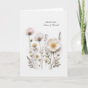 Elegant Pressed Wildflowers Folded Thank You Card
