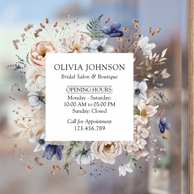 Elegant Pretty Beige Blue Flowers Floral Business (In situ)