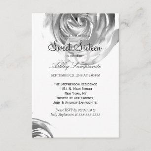 Elegant Pretty Black and White Rose Print Invitation