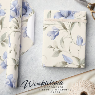 Elegant Pretty Blue Floral on Cream Background  Wrapping Paper