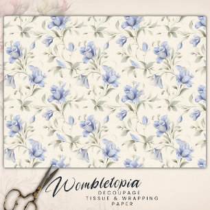 Elegant Pretty Blue Floral on Cream Decoupage Tissue Paper