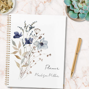 Elegant Pretty Blue Flower Bouquet Floral 2025 Planner