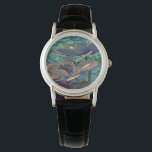 Elegant Pretty Blue Metallised Flowers Art Watch<br><div class="desc">Elegant and stylish metallised art with blue flowers. Stained glass look.</div>