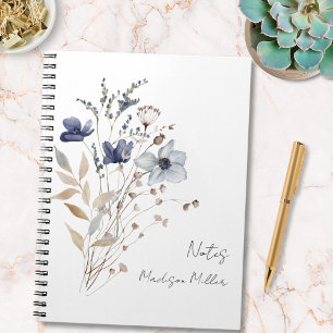 Elegant Pretty Blue Wildflower Bouquet Floral Notebook