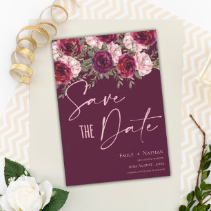 Elegant Pretty Burgundy Peach Floral Wedding Save The Date