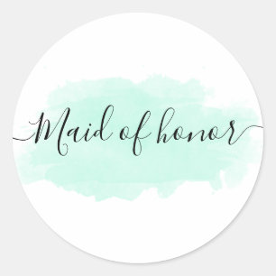 Elegant pretty chick mint watercolor maid of honou classic round sticker