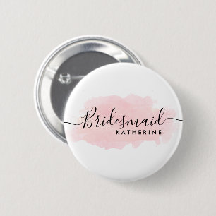 Elegant pretty chick pink watercolor bridesmaid 6 cm round badge