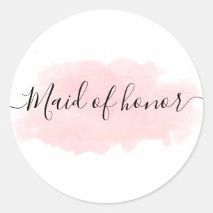 Elegant pretty chick pink watercolor maid of honou classic round sticker