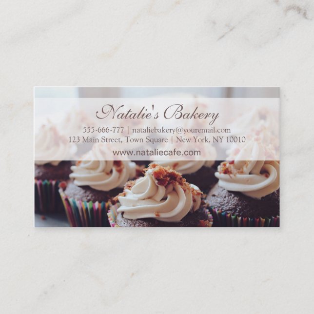 Elegant Pretty Cupcakes Bakery Business Cards (Front)