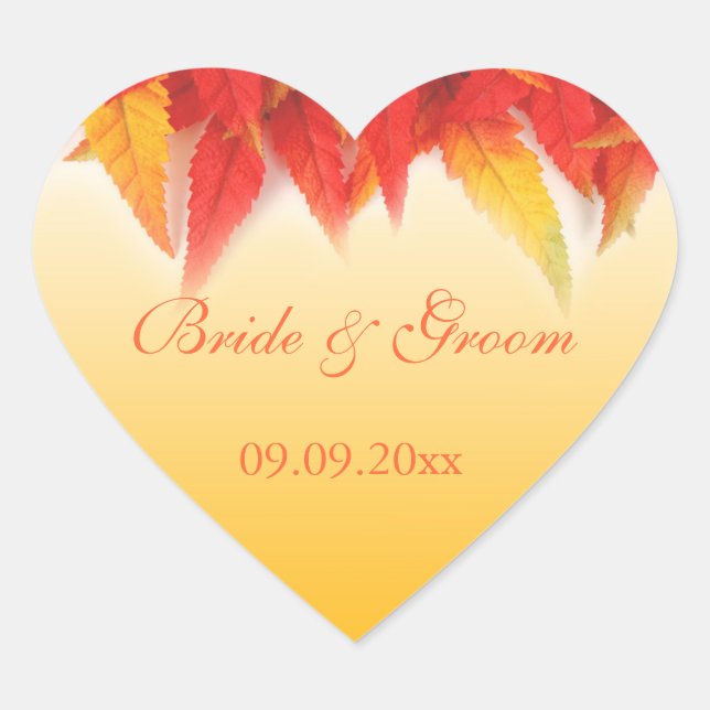 Elegant, pretty fall wedding heart sticker (Front)