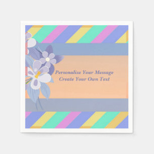Elegant & Pretty Floral Pastel Stripes Personalise Napkin