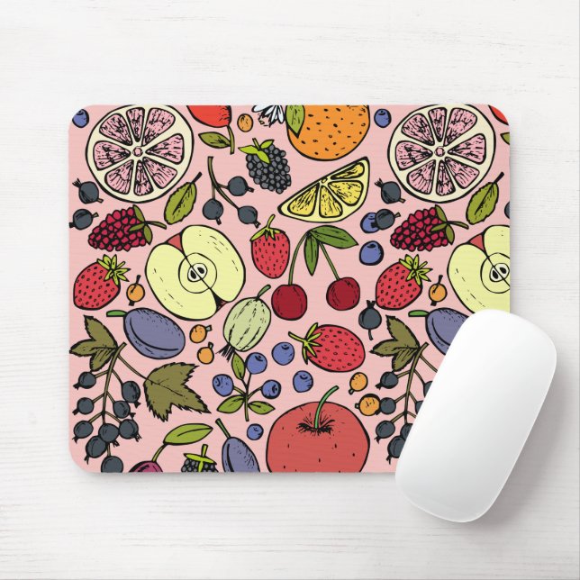 Elegant Pretty fruit pattern Watercolor l Pink Mouse Pad (With Mouse)