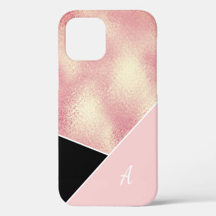 Elegant pretty geometric rose gold pink black Case