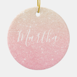 Elegant pretty girly gradient rose gold glitter ceramic ornament