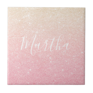Elegant pretty girly gradient rose gold glitter ceramic tile