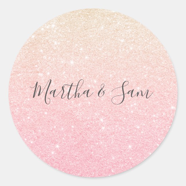 Elegant pretty girly gradient rose gold glitter classic round sticker (Front)