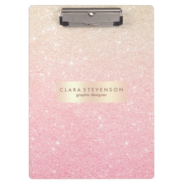 Elegant pretty girly gradient rose gold glitter clipboard (Front)