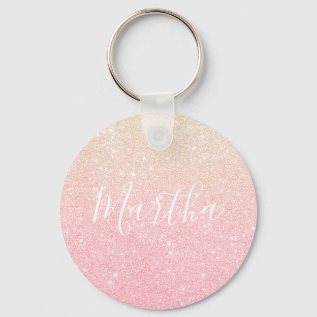 Elegant pretty girly gradient rose gold glitter key ring (Front)