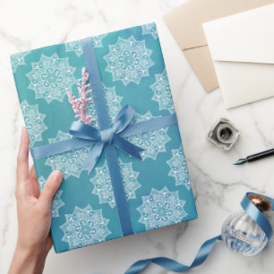 Elegant pretty girly turquoise mandala pattern wrapping paper