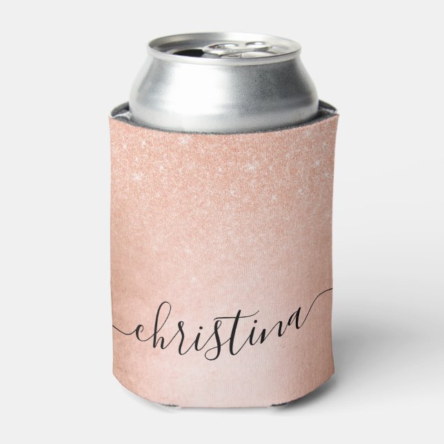 Elegant pretty gradient copper rose gold glitter can cooler (Can Front)