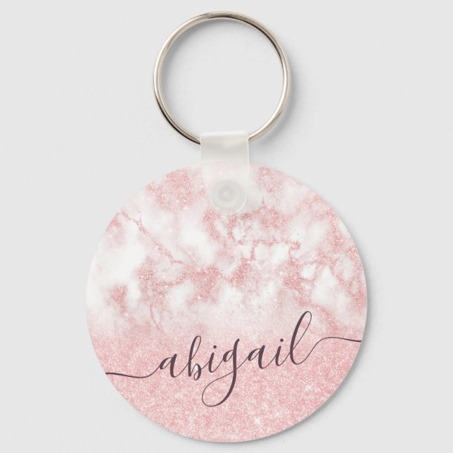 Elegant pretty gradient rose gold glitter marble key ring (Front)