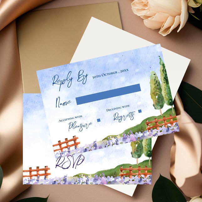 Elegant Pretty Lavender Fields Landscape Wedding RSVP Card (Elegant Pretty Lavender Fields Landscape Wedding RSVP Card)
