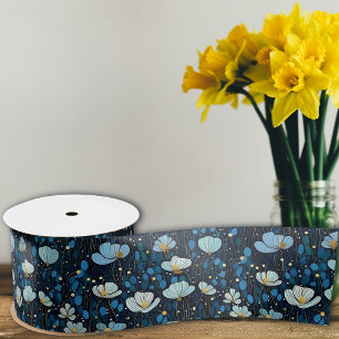  Elegant Pretty Pale Blue Poppy Floral  Satin Ribbon