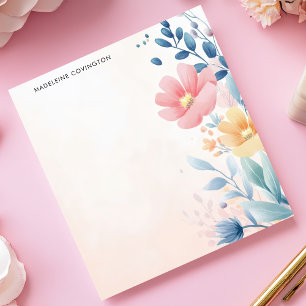 Elegant Pretty Pastel Floral Personalised Name Notepad